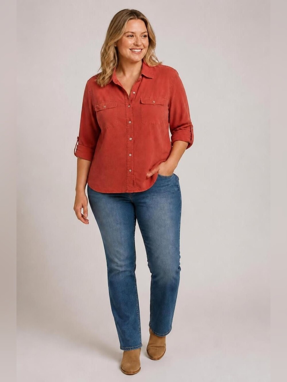Croft & Barrow XL Burnt Orange Button-Front Shirt Very Soft
